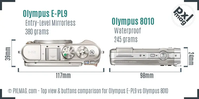 Olympus E-PL9 vs Olympus 8010 top view buttons comparison