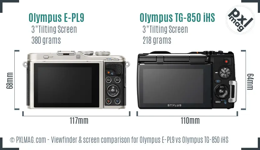 Olympus E-PL9 vs Olympus TG-850 iHS Screen and Viewfinder comparison