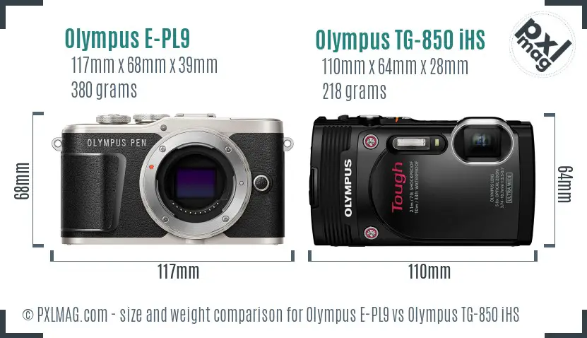 Olympus E-PL9 vs Olympus TG-850 iHS size comparison