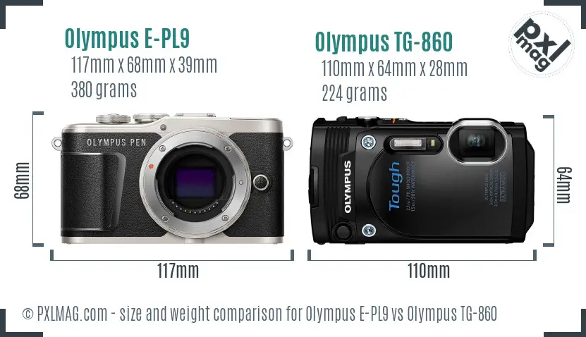 Olympus E-PL9 vs Olympus TG-860 size comparison