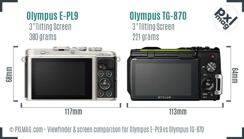 Olympus E-PL9 vs Olympus TG-870 Screen and Viewfinder comparison
