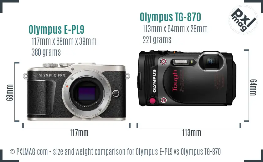 Olympus E-PL9 vs Olympus TG-870 size comparison