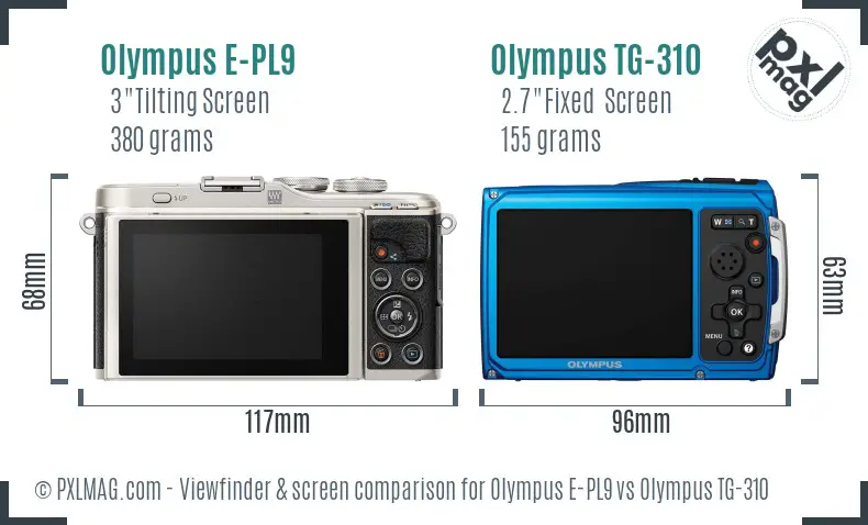 Olympus E-PL9 vs Olympus TG-310 Screen and Viewfinder comparison