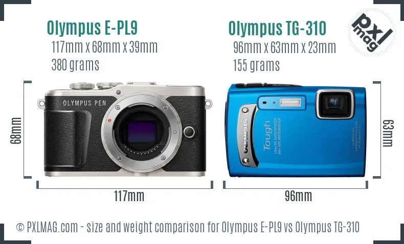 Olympus E-PL9 vs Olympus TG-310 size comparison