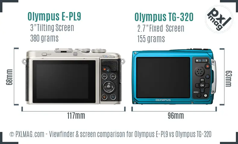 Olympus E-PL9 vs Olympus TG-320 Screen and Viewfinder comparison