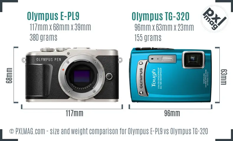 Olympus E-PL9 vs Olympus TG-320 size comparison
