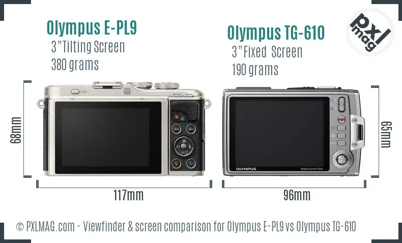 Olympus E-PL9 vs Olympus TG-610 Screen and Viewfinder comparison