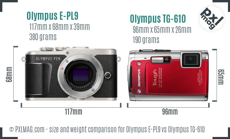 Olympus E-PL9 vs Olympus TG-610 size comparison