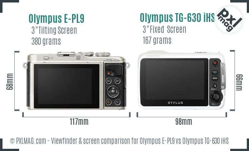 Olympus E-PL9 vs Olympus TG-630 iHS Screen and Viewfinder comparison