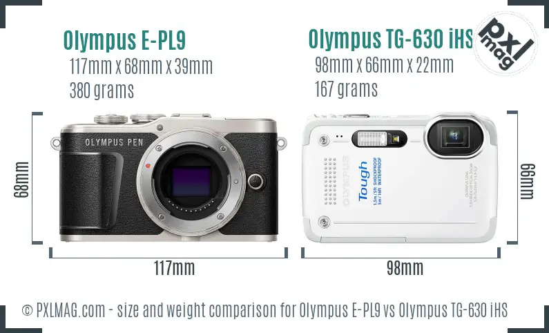 Olympus E-PL9 vs Olympus TG-630 iHS size comparison