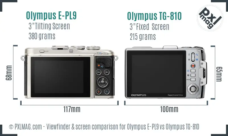 Olympus E-PL9 vs Olympus TG-810 Screen and Viewfinder comparison