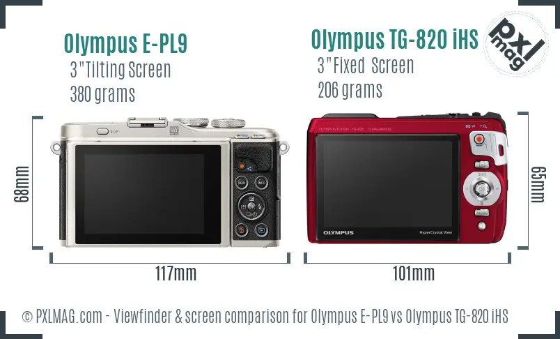 Olympus E-PL9 vs Olympus TG-820 iHS Screen and Viewfinder comparison