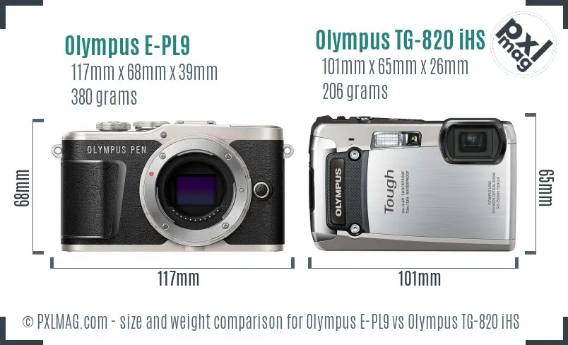 Olympus E-PL9 vs Olympus TG-820 iHS size comparison