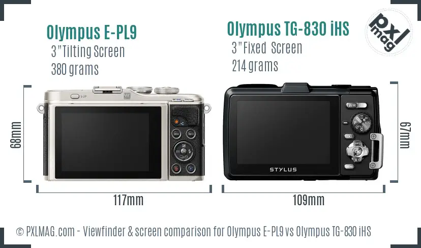 Olympus E-PL9 vs Olympus TG-830 iHS Screen and Viewfinder comparison