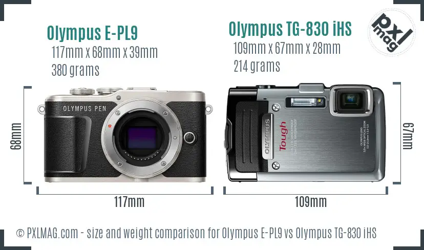 Olympus E-PL9 vs Olympus TG-830 iHS size comparison