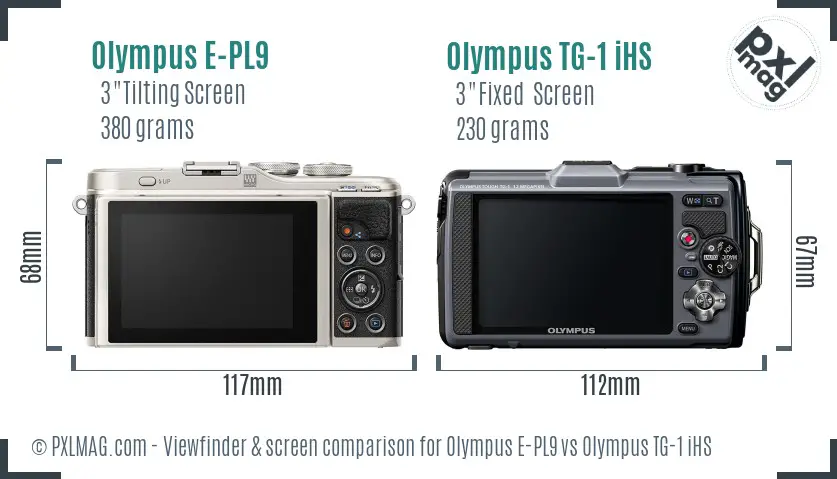 Olympus E-PL9 vs Olympus TG-1 iHS Screen and Viewfinder comparison