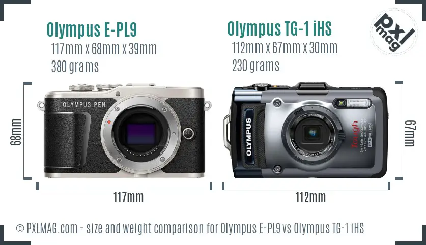 Olympus E-PL9 vs Olympus TG-1 iHS size comparison