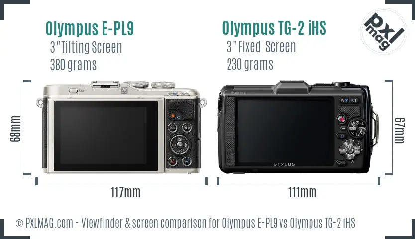 Olympus E-PL9 vs Olympus TG-2 iHS Screen and Viewfinder comparison