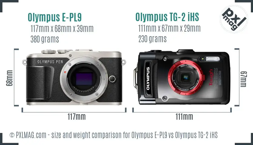 Olympus E-PL9 vs Olympus TG-2 iHS size comparison