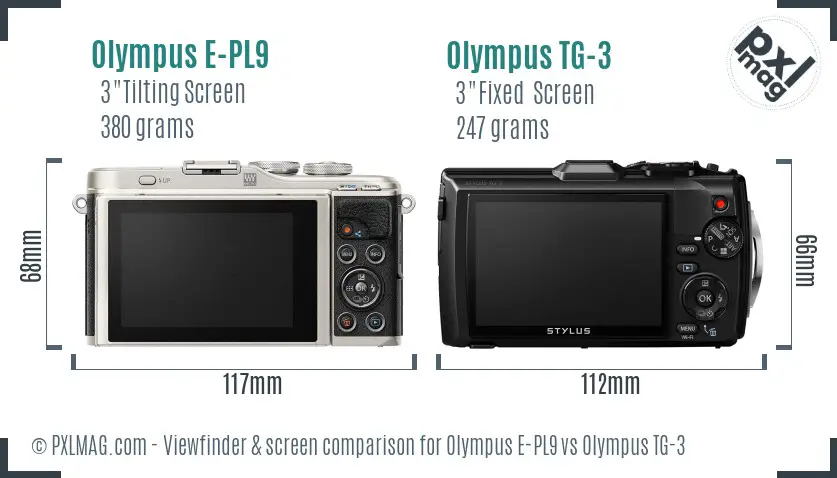 Olympus E-PL9 vs Olympus TG-3 Screen and Viewfinder comparison
