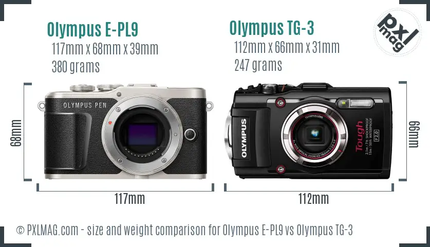 Olympus E-PL9 vs Olympus TG-3 size comparison