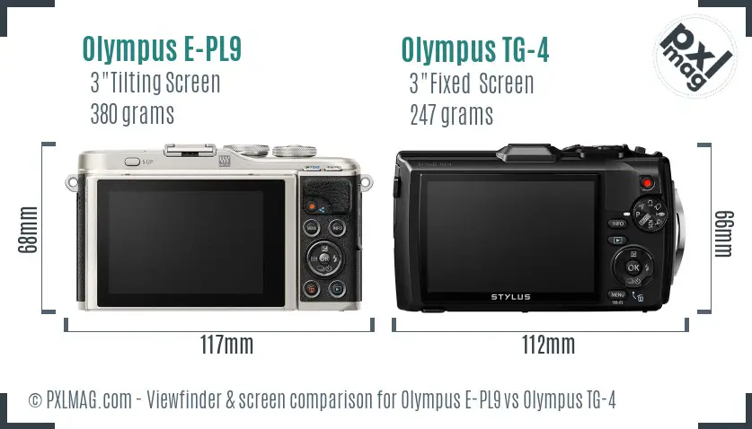 Olympus E-PL9 vs Olympus TG-4 Screen and Viewfinder comparison