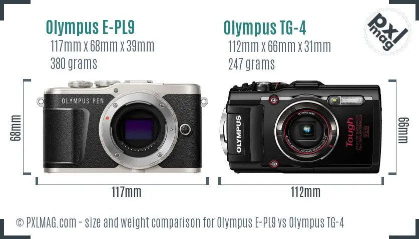 Olympus E-PL9 vs Olympus TG-4 size comparison