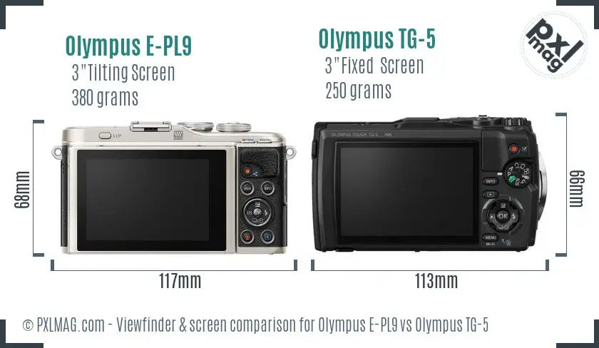 Olympus E-PL9 vs Olympus TG-5 Screen and Viewfinder comparison