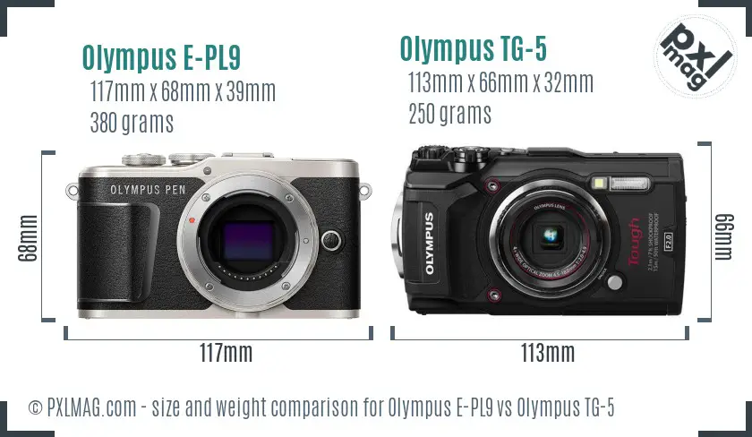 Olympus E-PL9 vs Olympus TG-5 size comparison