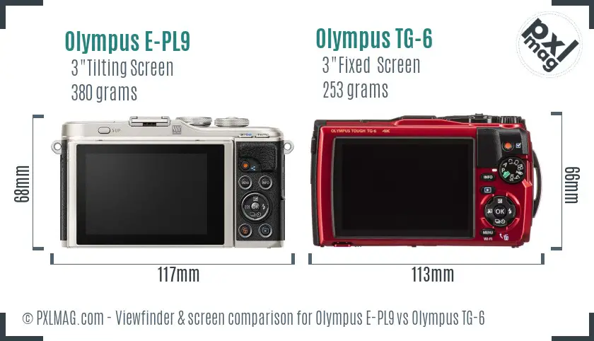 Olympus E-PL9 vs Olympus TG-6 Screen and Viewfinder comparison
