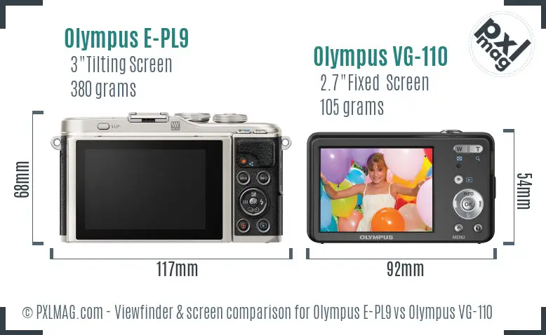 Olympus E-PL9 vs Olympus VG-110 Screen and Viewfinder comparison