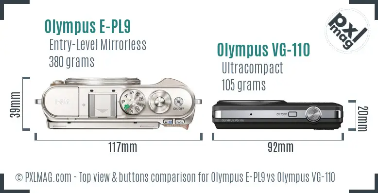 Olympus E-PL9 vs Olympus VG-110 top view buttons comparison