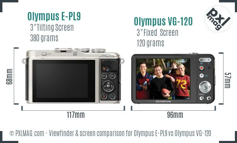 Olympus E-PL9 vs Olympus VG-120 Screen and Viewfinder comparison