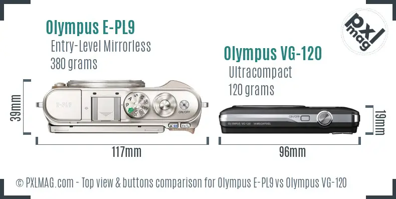 Olympus E-PL9 vs Olympus VG-120 top view buttons comparison