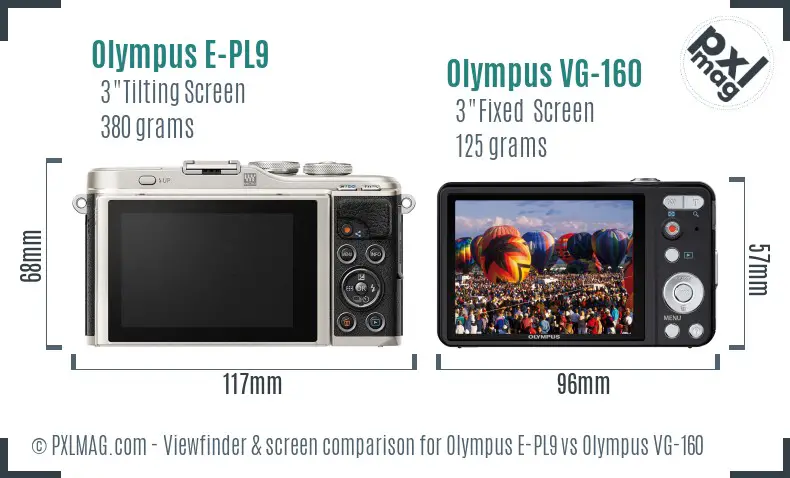 Olympus E-PL9 vs Olympus VG-160 Screen and Viewfinder comparison
