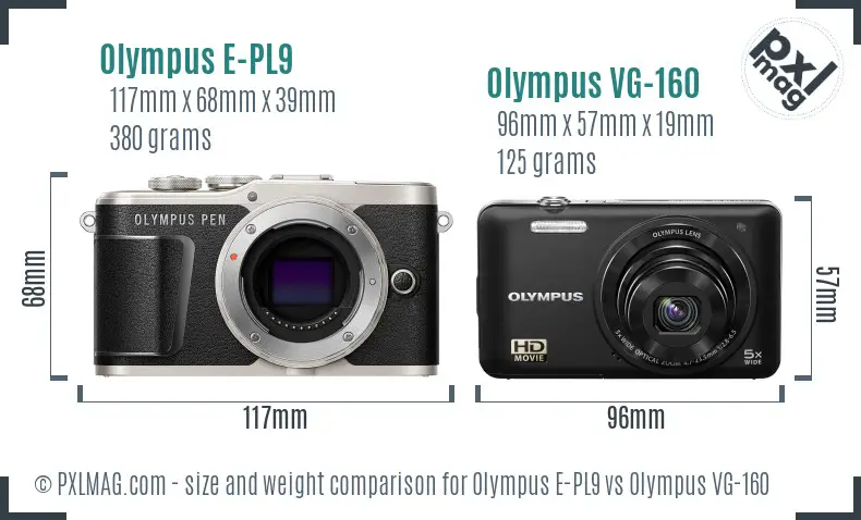 Olympus E-PL9 vs Olympus VG-160 size comparison