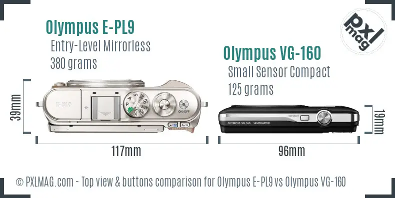 Olympus E-PL9 vs Olympus VG-160 top view buttons comparison