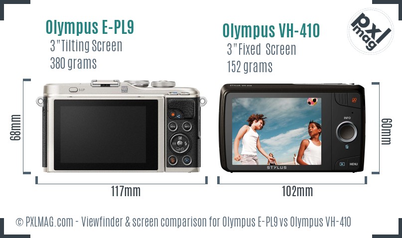 Olympus E-PL9 vs Olympus VH-410 Screen and Viewfinder comparison