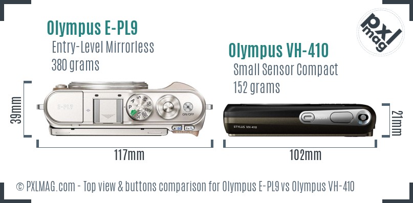 Olympus E-PL9 vs Olympus VH-410 top view buttons comparison