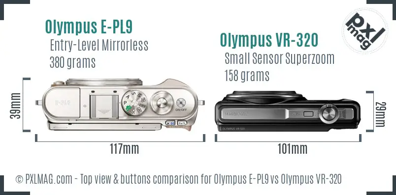 Olympus E-PL9 vs Olympus VR-320 top view buttons comparison