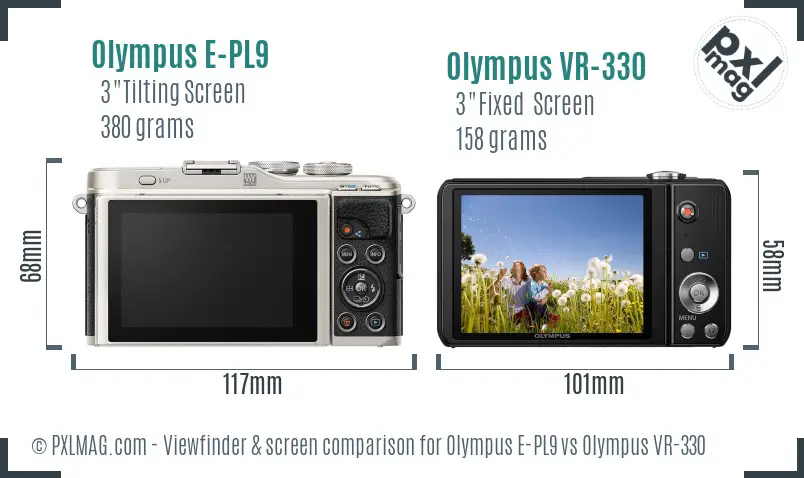 Olympus E-PL9 vs Olympus VR-330 Screen and Viewfinder comparison