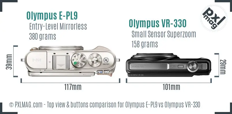 Olympus E-PL9 vs Olympus VR-330 top view buttons comparison