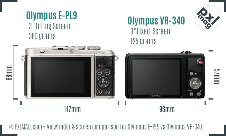 Olympus E-PL9 vs Olympus VR-340 Screen and Viewfinder comparison