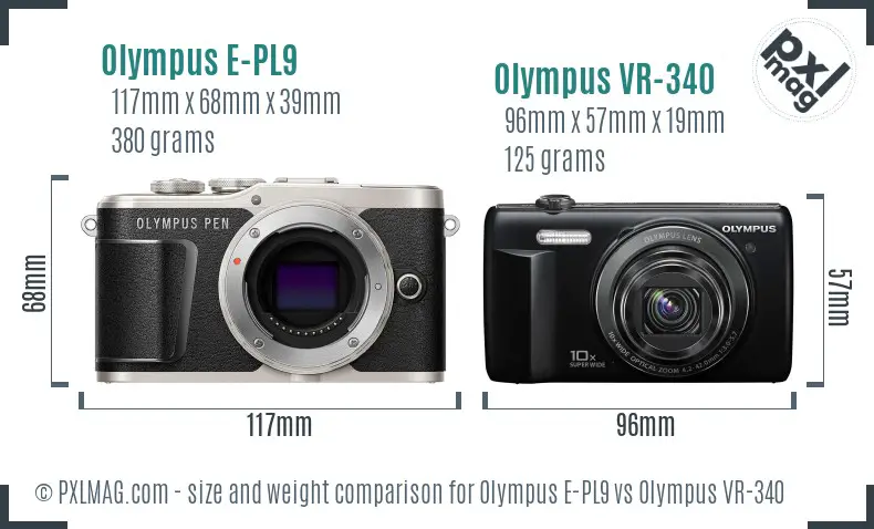 Olympus E-PL9 vs Olympus VR-340 size comparison