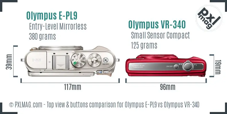 Olympus E-PL9 vs Olympus VR-340 top view buttons comparison