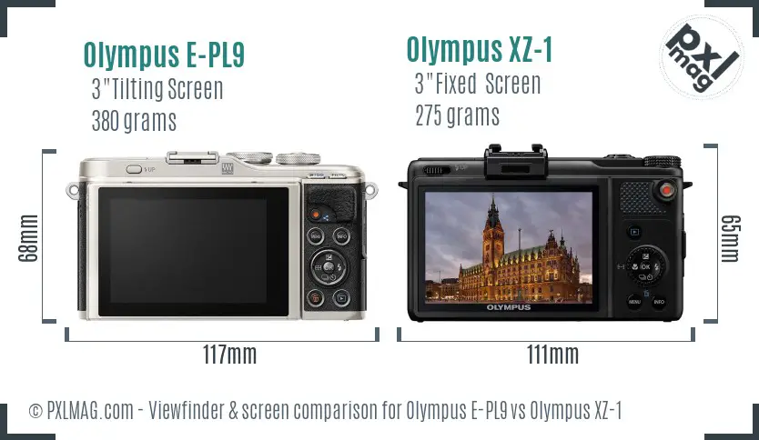 Olympus E-PL9 vs Olympus XZ-1 Screen and Viewfinder comparison