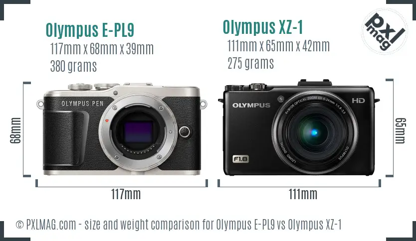 Olympus E-PL9 vs Olympus XZ-1 size comparison