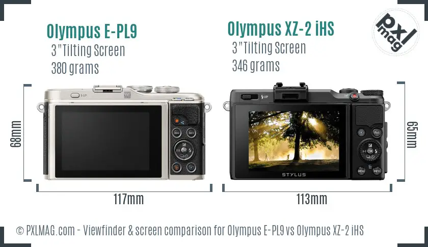 Olympus E-PL9 vs Olympus XZ-2 iHS Screen and Viewfinder comparison