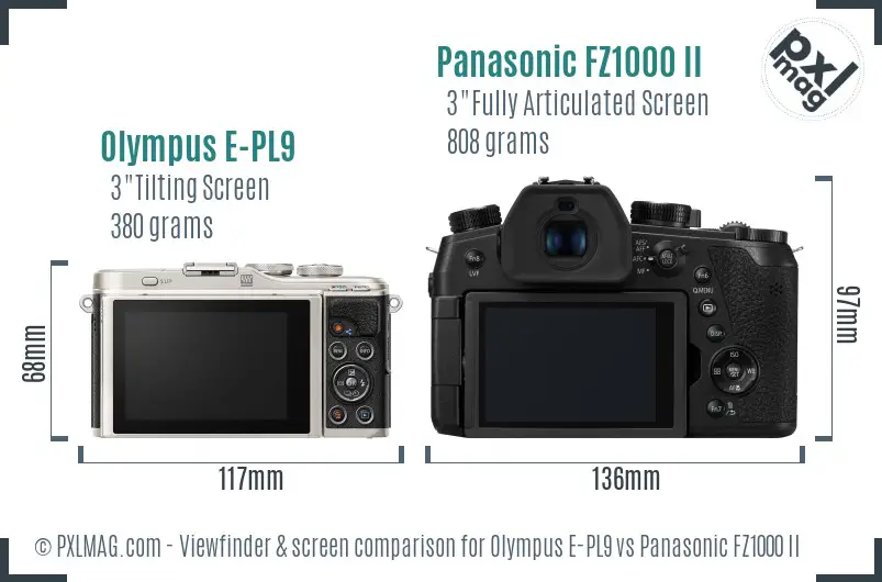 Olympus E-PL9 vs Panasonic FZ1000 II Screen and Viewfinder comparison