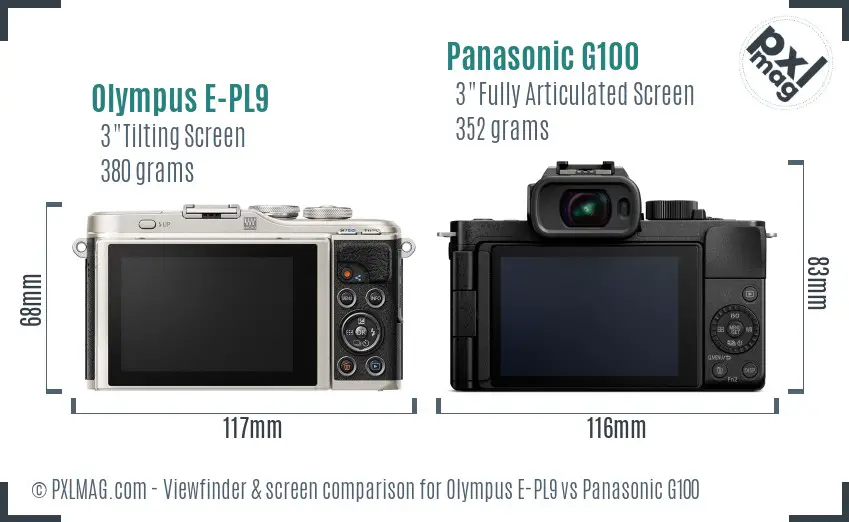 Olympus E-PL9 vs Panasonic G100 Screen and Viewfinder comparison